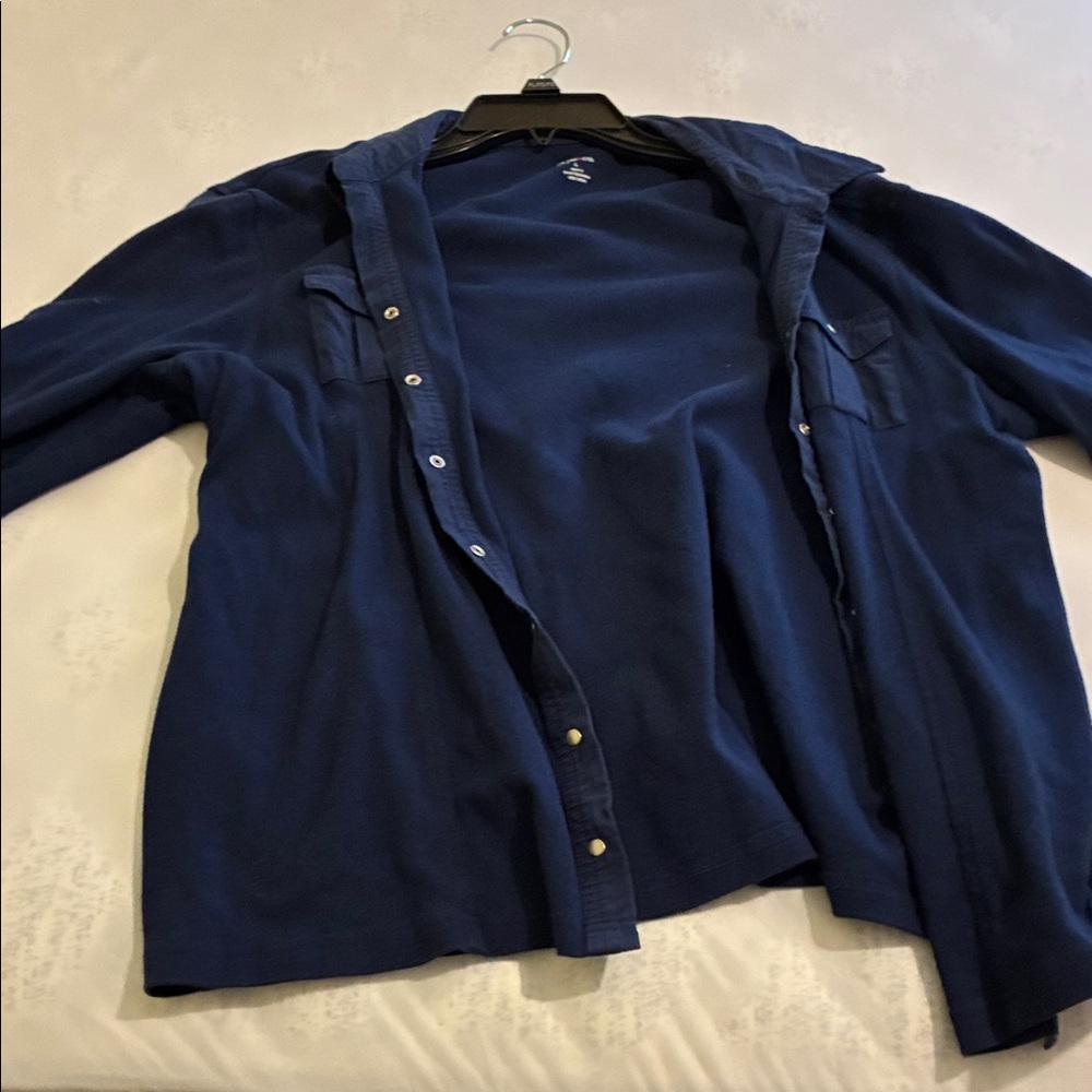 Croft & Barrow Navy Button Down Shirt cotton 3/4 cropped sleeve